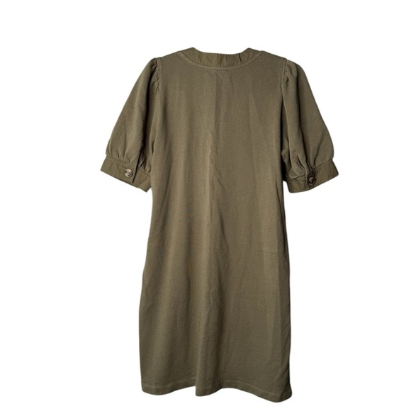 LOFT Olive Green Puff Sleeve Split Neck Sweatshirt Knee Length Dress Size Medium - Picture 8 of 16